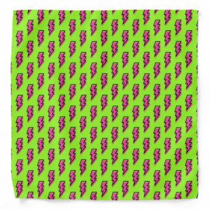 80's/90's Neon Green & Pink Lightning Bolt Pattern Bandana