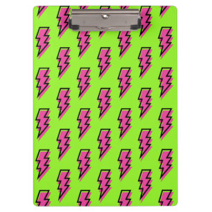 80's/90's Neon Green & Pink Lightning Bolt Pattern Clipboard