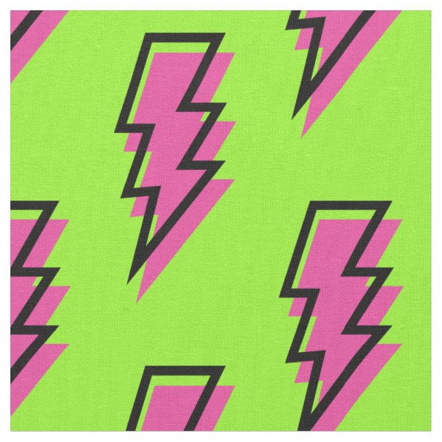 80's/90's Neon Green & Pink Lightning Bolt Pattern Fabric | Zazzle