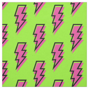 80's/90's Neon Green & Pink Lightning Bolt Pattern Fabric