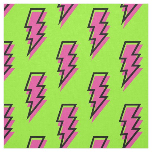 80's/90's Neon Green & Pink Lightning Bolt Pattern Fabric | Zazzle