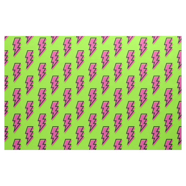 80's/90's Neon Green & Pink Lightning Bolt Pattern Fabric | Zazzle