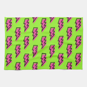 80's/90's Neon Green & Pink Lightning Bolt Pattern Towel