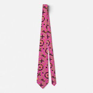 80's/90's Neon Pink And Blue Doodle Pattern Neck Tie