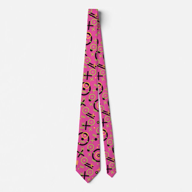 80's/90's Neon Pink And Blue Doodle Pattern Neck Tie (Front)