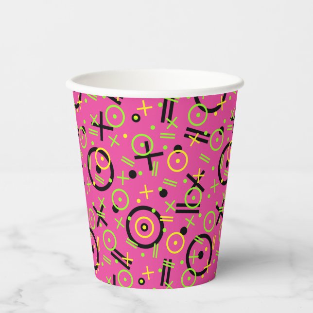 80's/90's Neon Pink And Blue Doodle Pattern Paper Cups (Front)