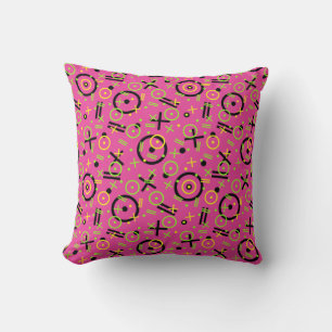 80's/90's Neon Pink And Blue Doodle Pattern Throw Pillow