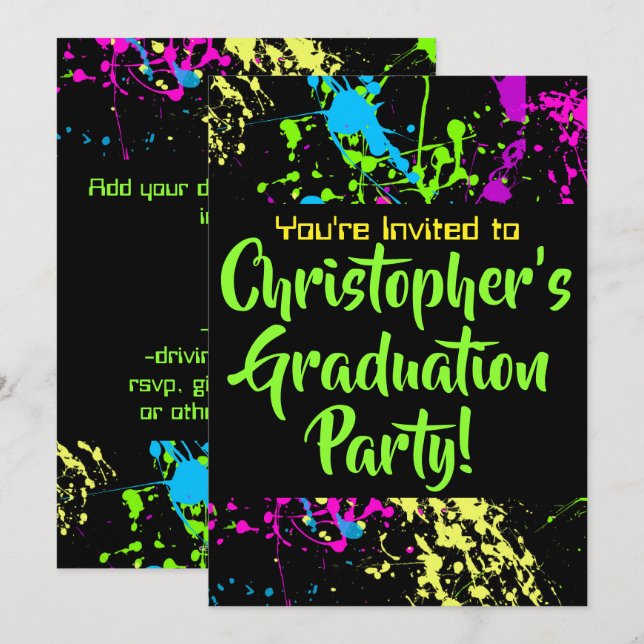 80s 90s Paint Splatter Graduation Party Invitation (Front/Back)