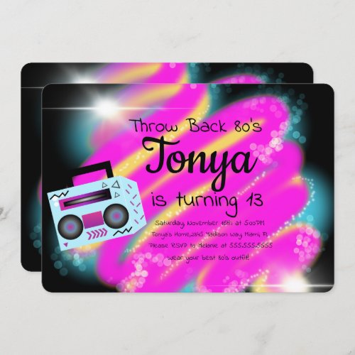 80s 90s Party Airbrush Vintage BoomBox Throw Back Invitation