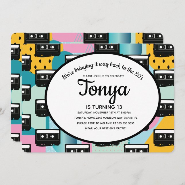 80s 90s Party Pink Collage Cassette Throw Back Invitation (Front/Back)