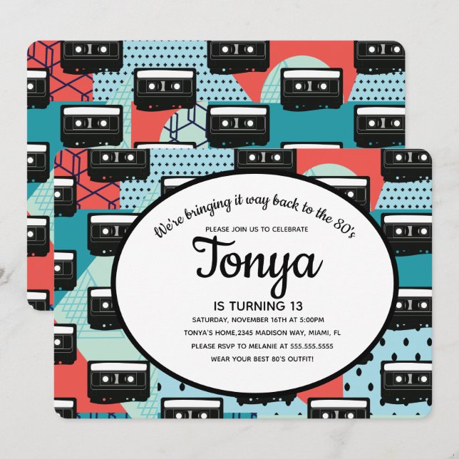 80s 90s Party Retro Cassette Throw Back Invitation (Front/Back)