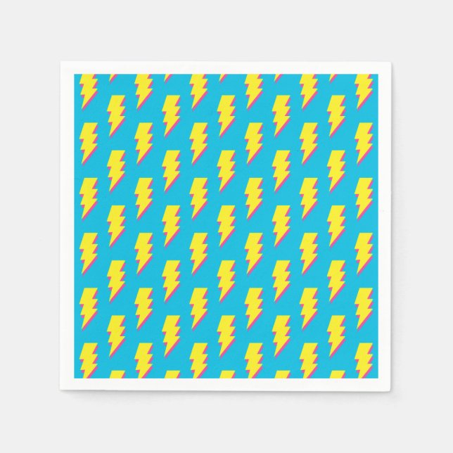 80's/90's Pattern Fun Blue Yellow Bolt Neon Retro Napkins (Front)
