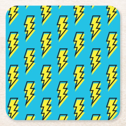 80s90s Pattern Fun Blue Yellow Bolt Neon Retro Square Paper Coaster