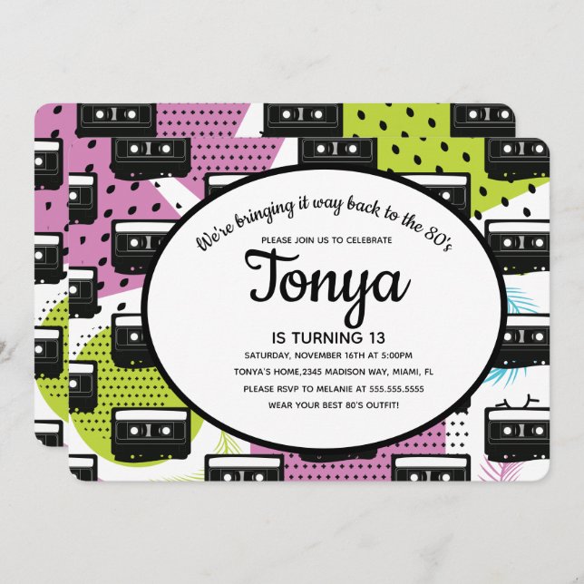 80s 90s Pink Girl Collage Cassette Throw Back Invitation (Front/Back)