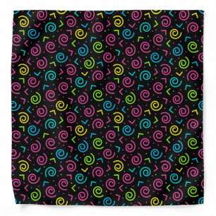 80's/90's Retro Black & Neon Doodle Pattern Bandana