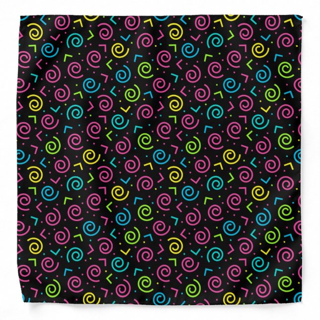 80's/90's Retro Black & Neon Doodle Pattern Bandana (Front)
