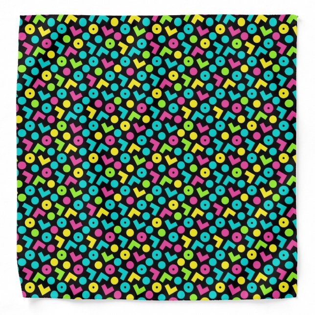 80's/90's Retro Black Neon Pattern Bandana (Front)
