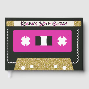 80s 90s Retro Cassette Tape Hot Pink Gold Guest Book