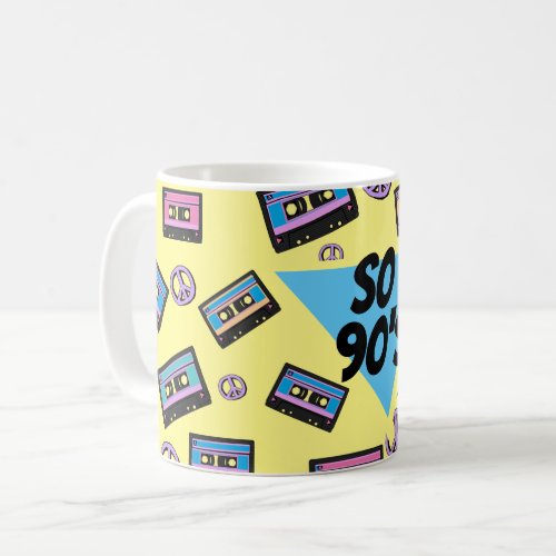 80s 90s Retro Cassette Tape Peace Sign Triangle Coffee Mug