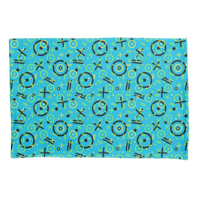 80's/90's Retro Neon Blue Pattern Pillow Case (Front)