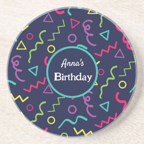 80s 90s Retro Neon Memphis Pattern Birthday  Coaster