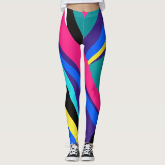80s 90s Retro Neon Wave Color Block Leggings