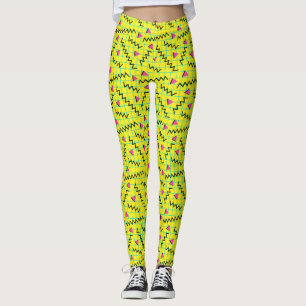 80's/90's Retro Neon Yellow Doddle Pattern Leggings