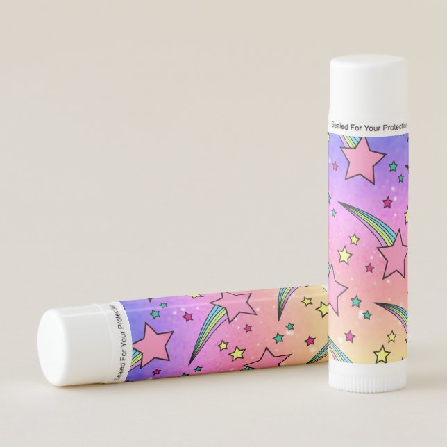 80s 90s Retro Pink Ombre Glitter Rainbow Stars Lip Balm (Front)