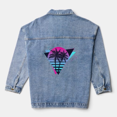 80s 90s Retro Sunset Palm Trees Vaporwave Aestheti Denim Jacket