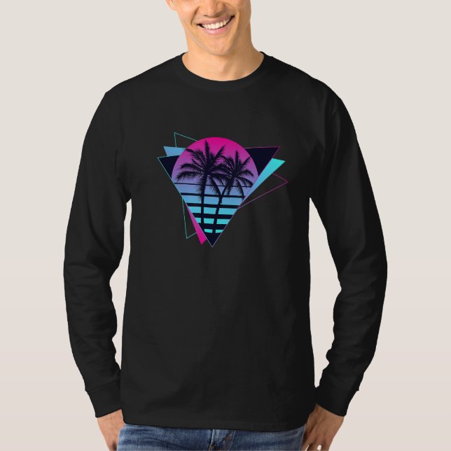 80s 90s Retro Sunset Palm Trees Vaporwave Aestheti T-Shirt (Front)