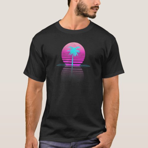 80s 90s Surf Outrun Sun Synthwave Palm Tree T_Shirt