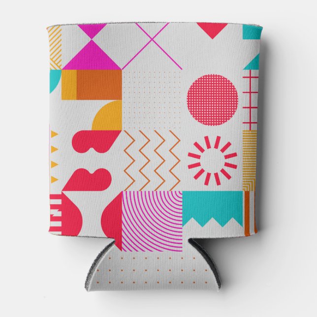 80s-90s Trendy Geometric Background Can Cooler (Front)