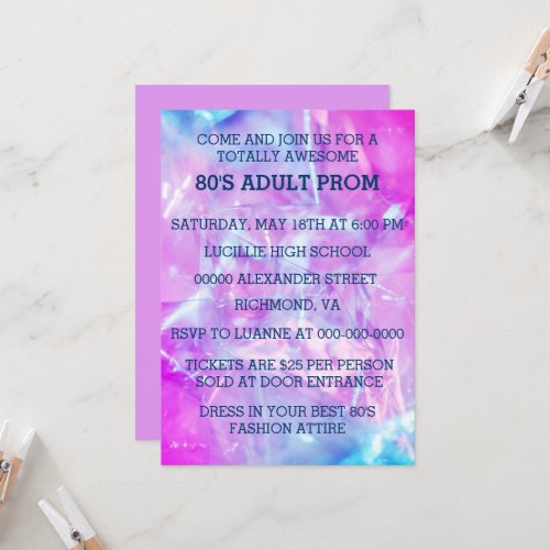 80s Adult Prom Invitation