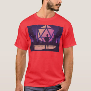 80s Adventure Futuristic City Polyhedral D20 Dice  T-Shirt