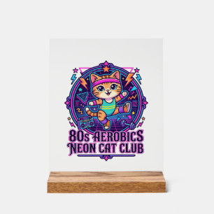 80s Aerobics Neon Cat Funny Cat Lover Design - 80s Acrylic Sign