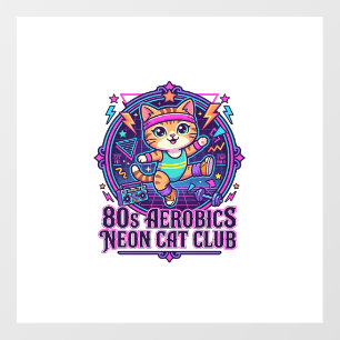 80s Aerobics Neon Cat Funny Cat Lover Design - 80s Floor Decals