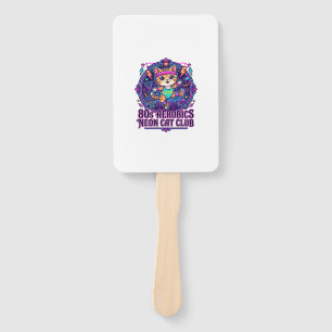 80s Aerobics Neon Cat Funny Cat Lover Design - 80s Hand Fan