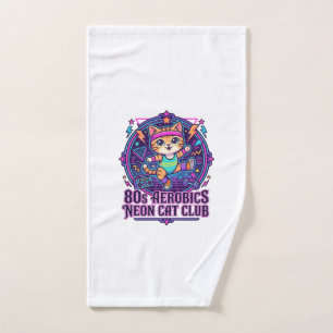 80s Aerobics Neon Cat Funny Cat Lover Design - 80s Hand Towel