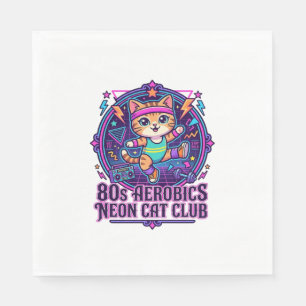 80s Aerobics Neon Cat Funny Cat Lover Design - 80s Napkins
