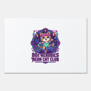 80s Aerobics Neon Cat Funny Cat Lover Design - 80s Sign