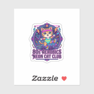 80s Aerobics Neon Cat Funny Cat Lover Design - 80s Sticker