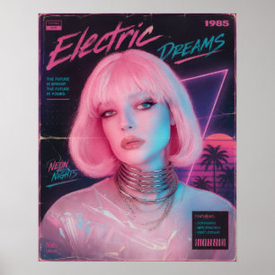 80s Aesthetic Synthwave Pink Poster