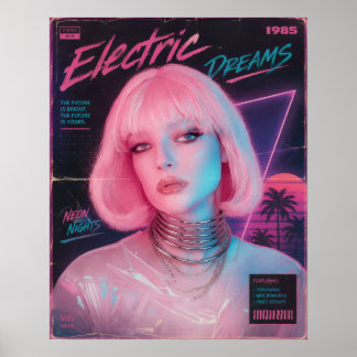 80s Aesthetic Synthwave Pink Poster