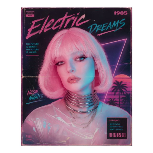 80s Aesthetic Synthwave Pink  Poster (Front)
