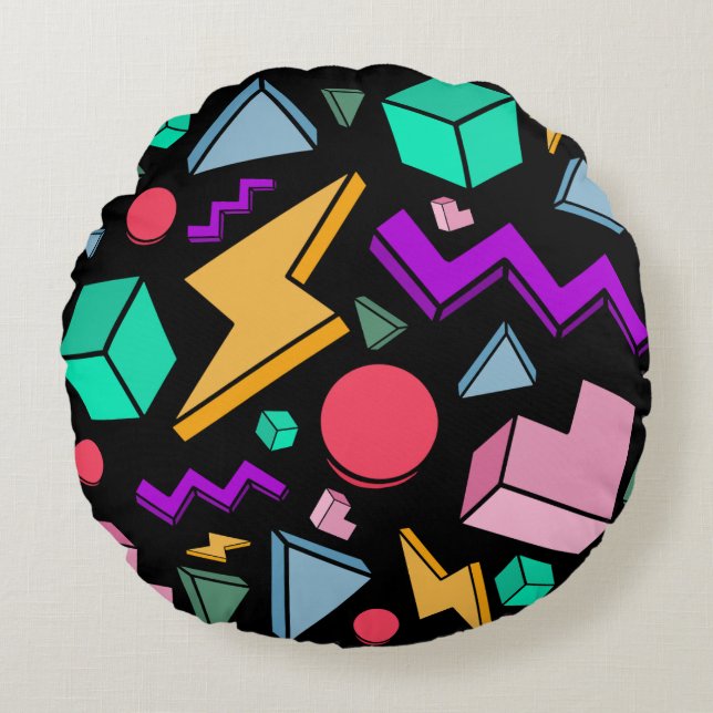 80s Aesthetic Vintage Retro Round Pillow (Front)