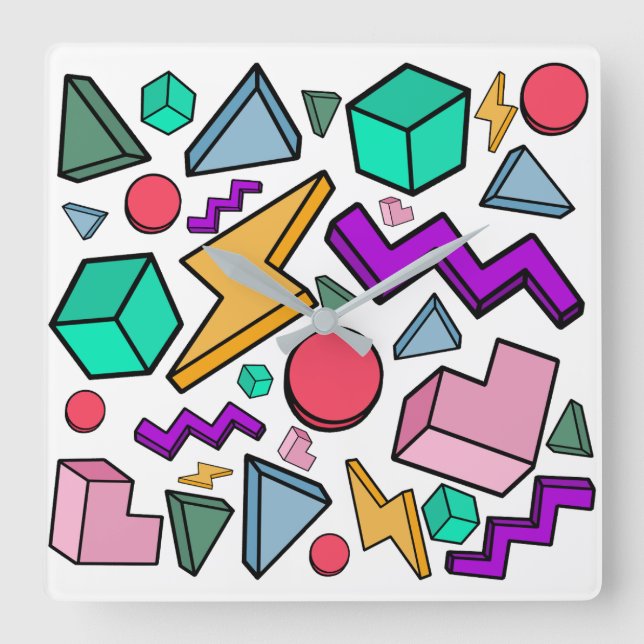 80s Aesthetic Vintage Retro Square Wall Clock (Front)