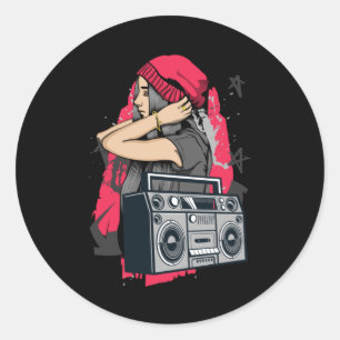 80s and 90s Hip Hop Music Girl Cassette Radio Classic Round Sticker