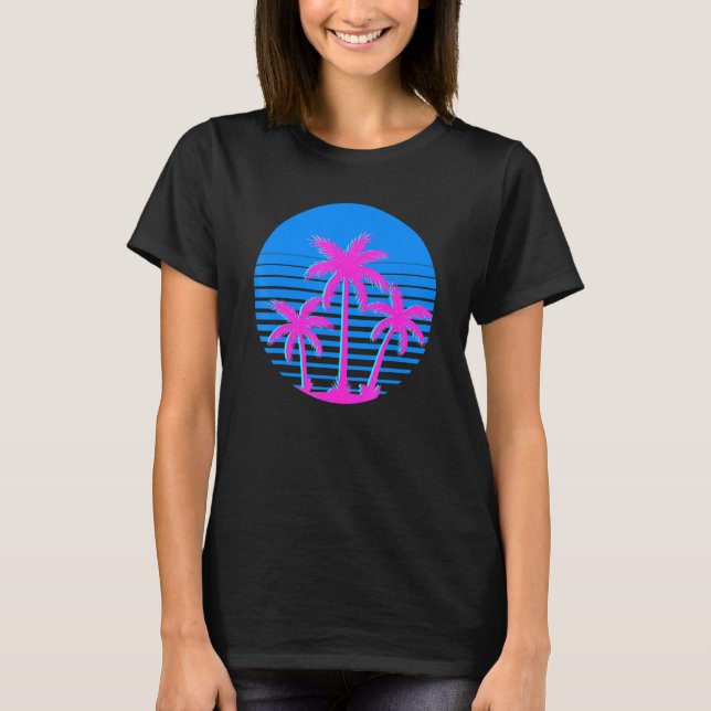 80s Art Tropical Summer Vibes Coconut Palm Trees V T-Shirt (Front)