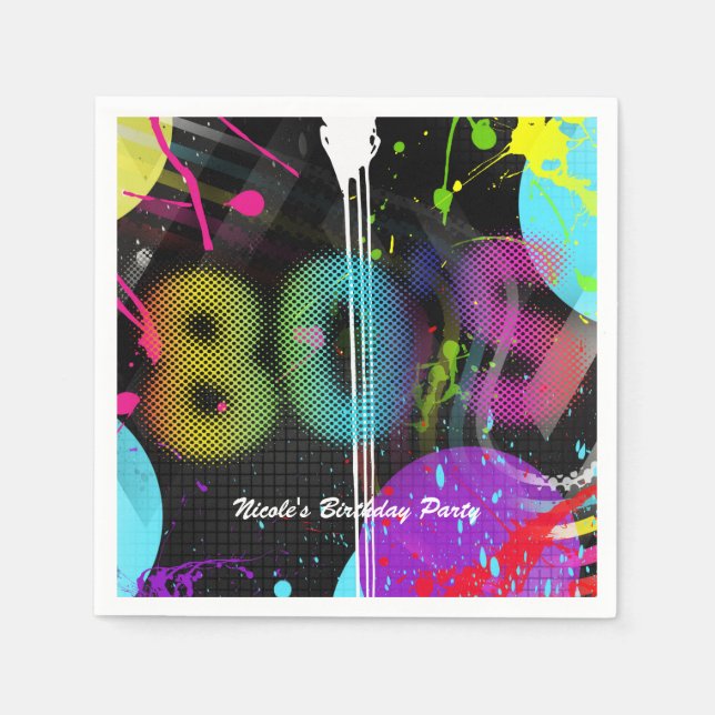 80's Bash Retro Rainbow Splash Birthday Party Paper Napkins (Front)