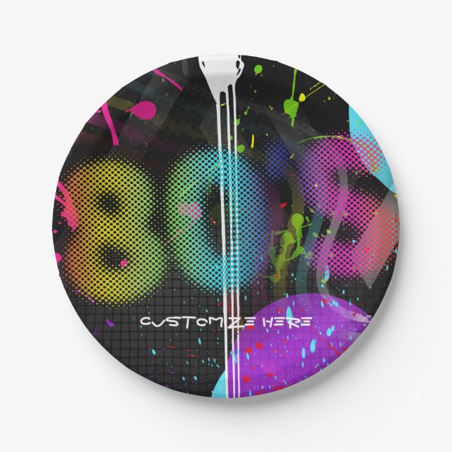 80's Bash Retro Rainbow Splash Birthday Party Paper Plates (Front)